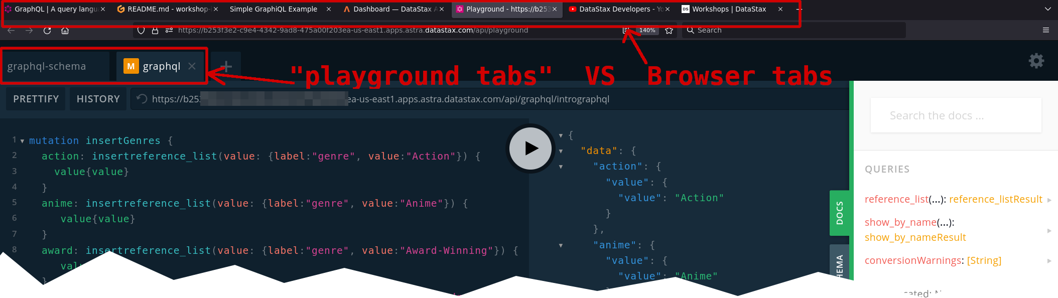 Playground tabs VS Browser tabs