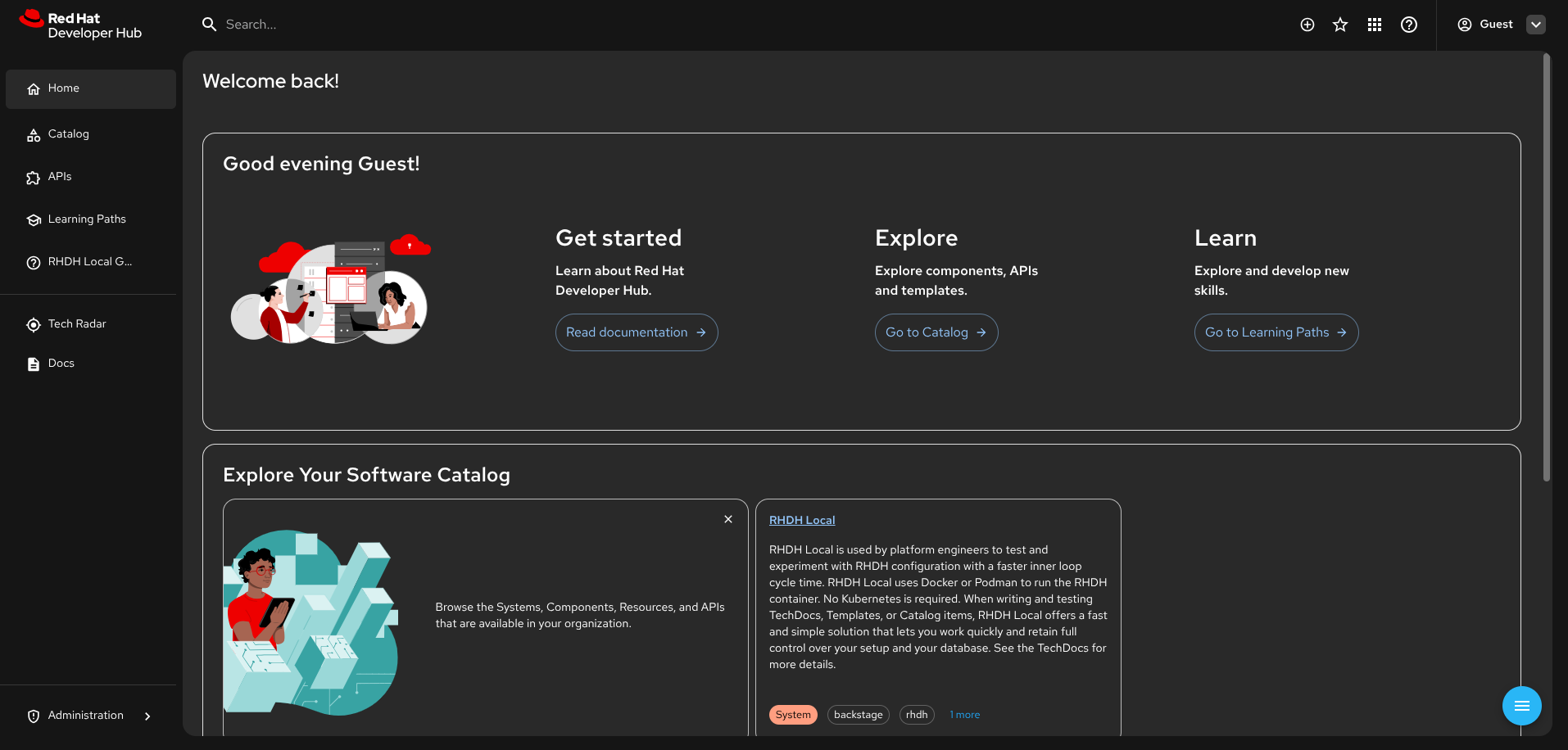 Red Hat Developer Hub Homepage