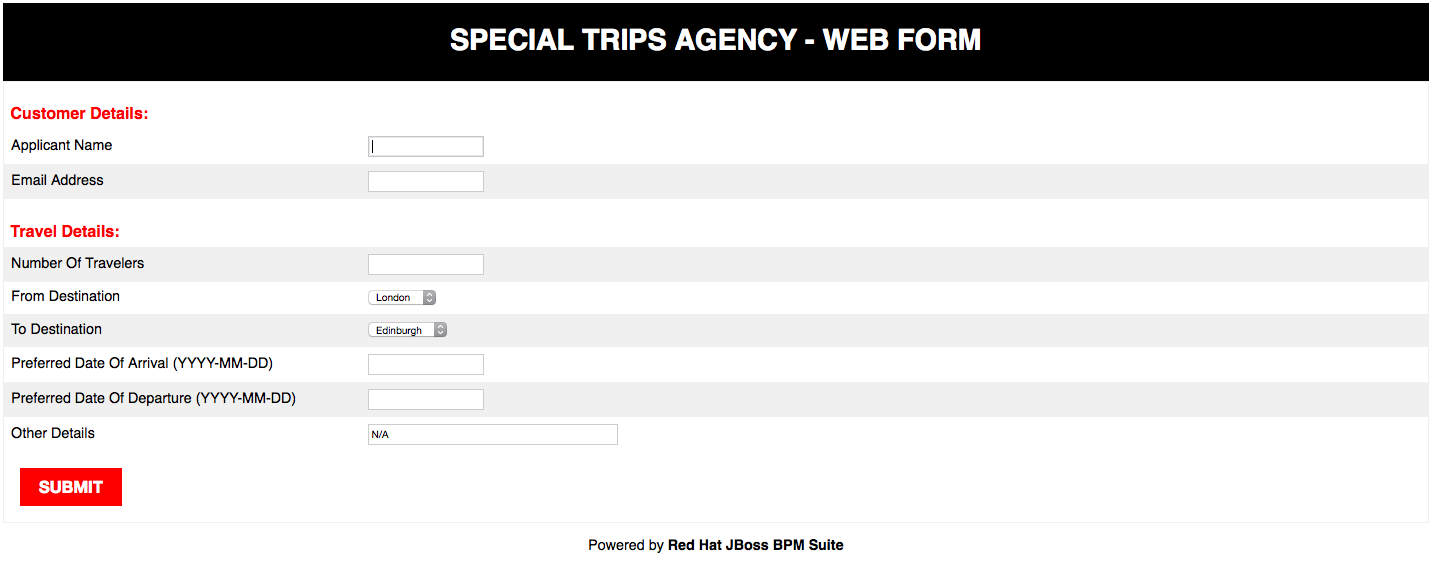 Special Trips UI Form