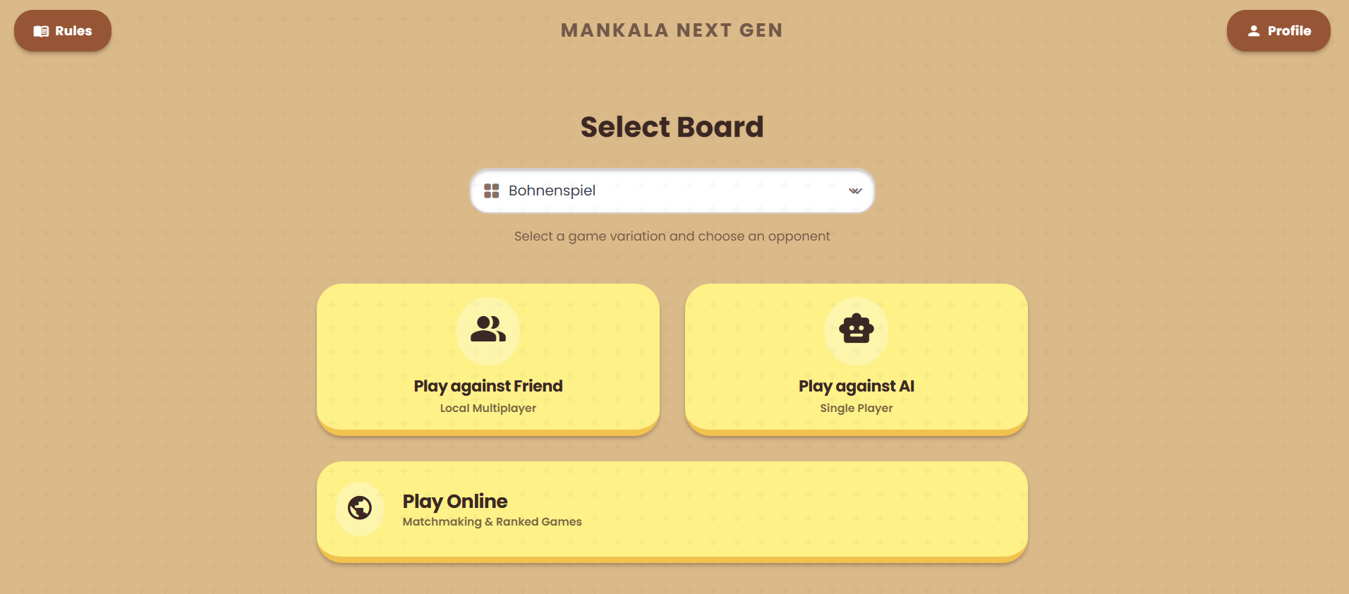 Mankala Proposed Home UI