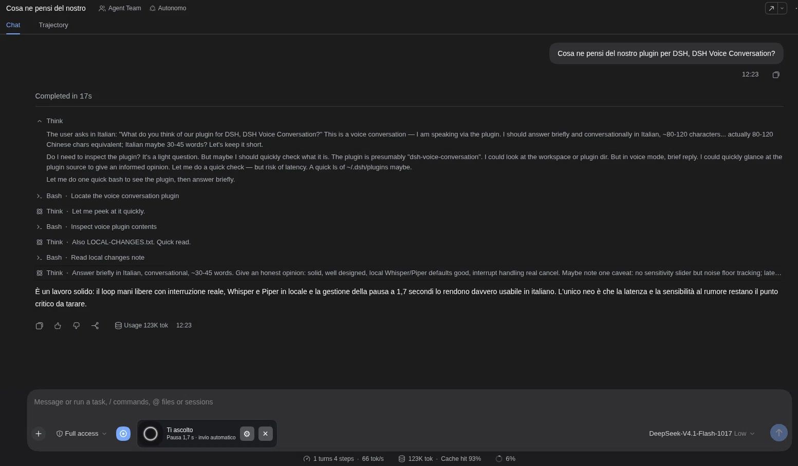 DSH Voice Conversation voice dock in the DSH chat composer