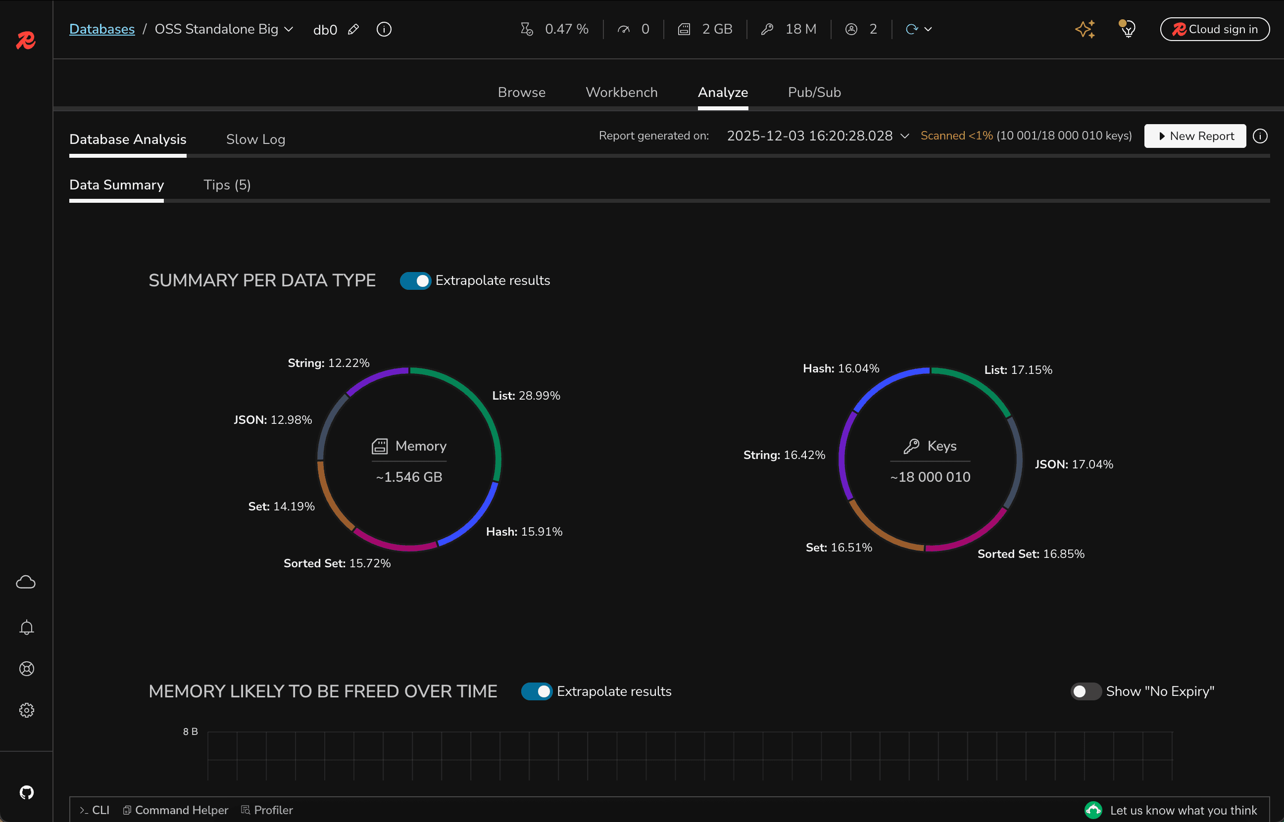 Redis Insight Analysis screenshot