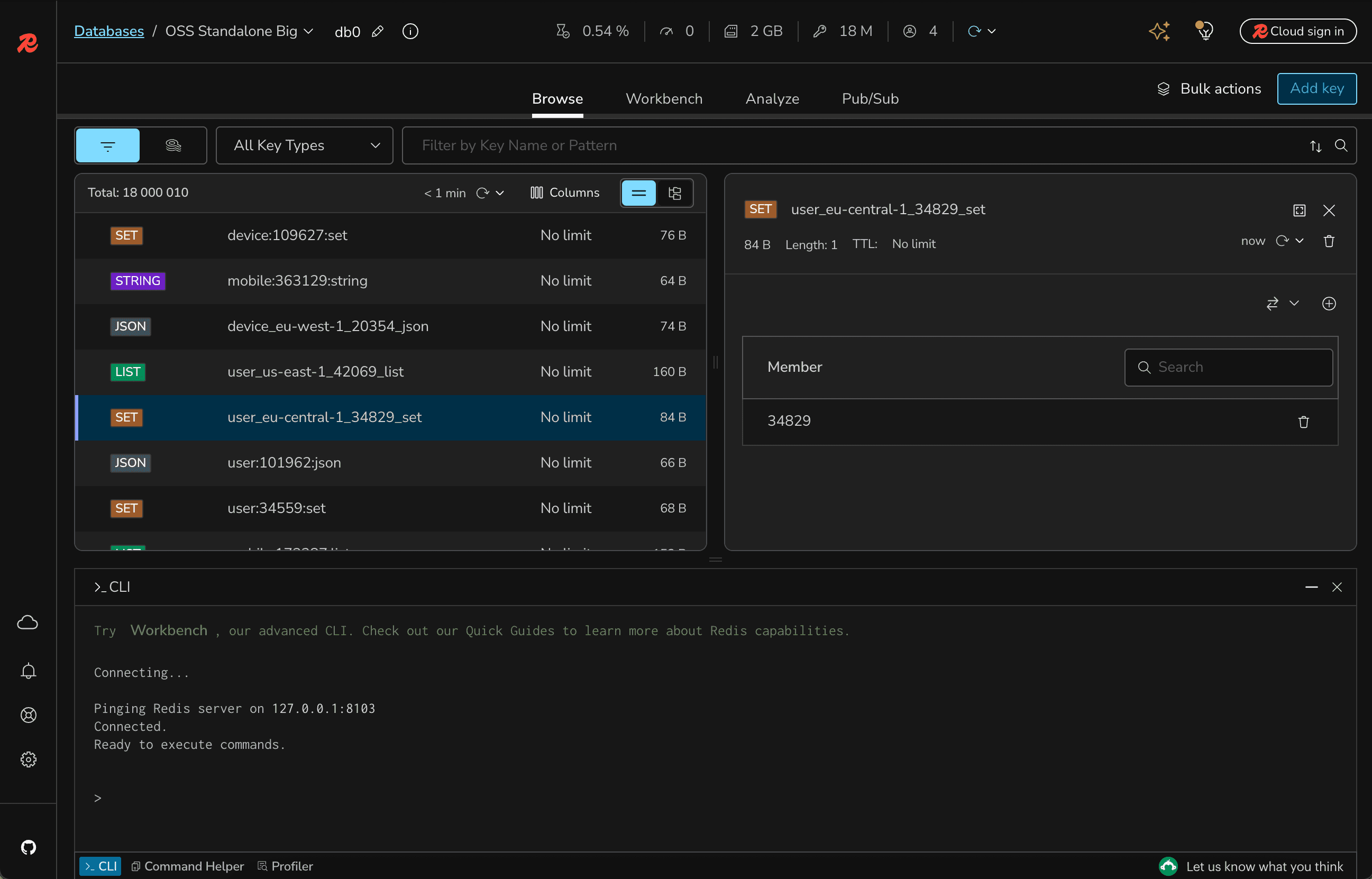 Redis Insight CLI screenshot