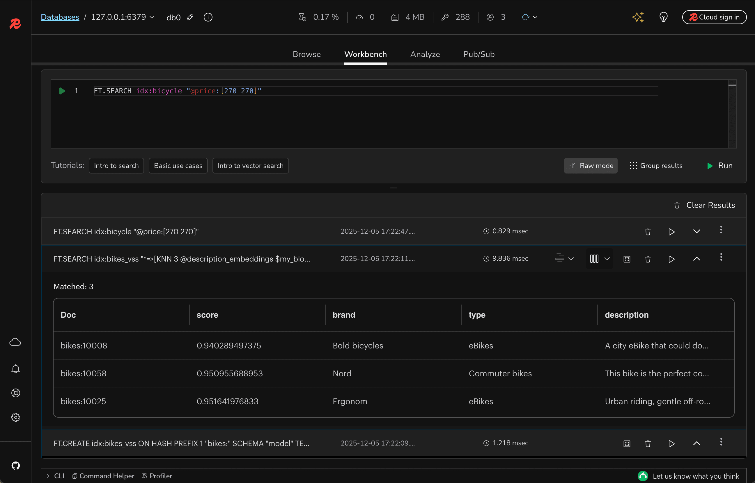Redis Insight Workbench screenshot