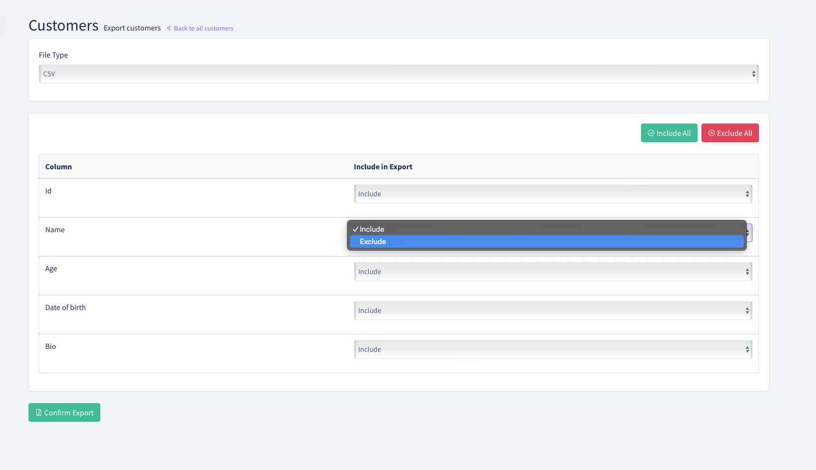 Screenshot of the operation's configuration screen