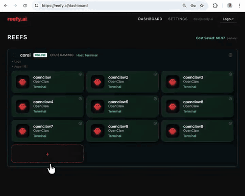 Adding multiple OpenClaw and Hermes agents in the Reefy dashboard