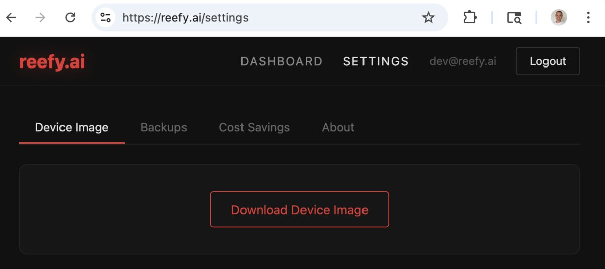 Reefy download dialog showing reefy.raw image