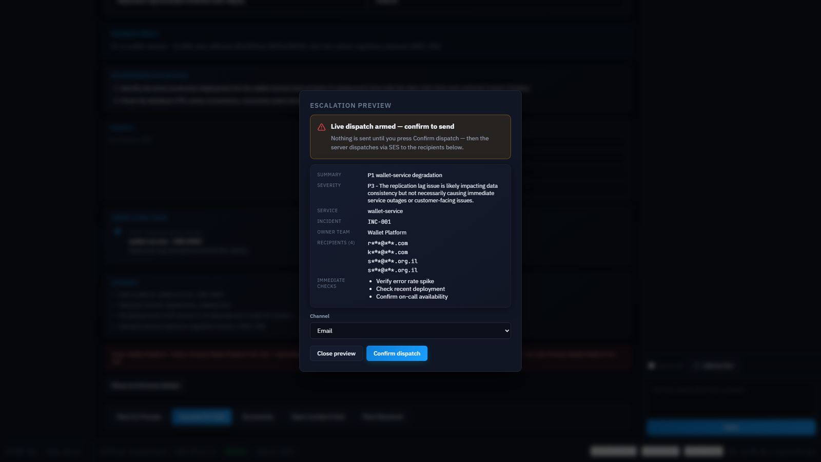Escalation preview modal