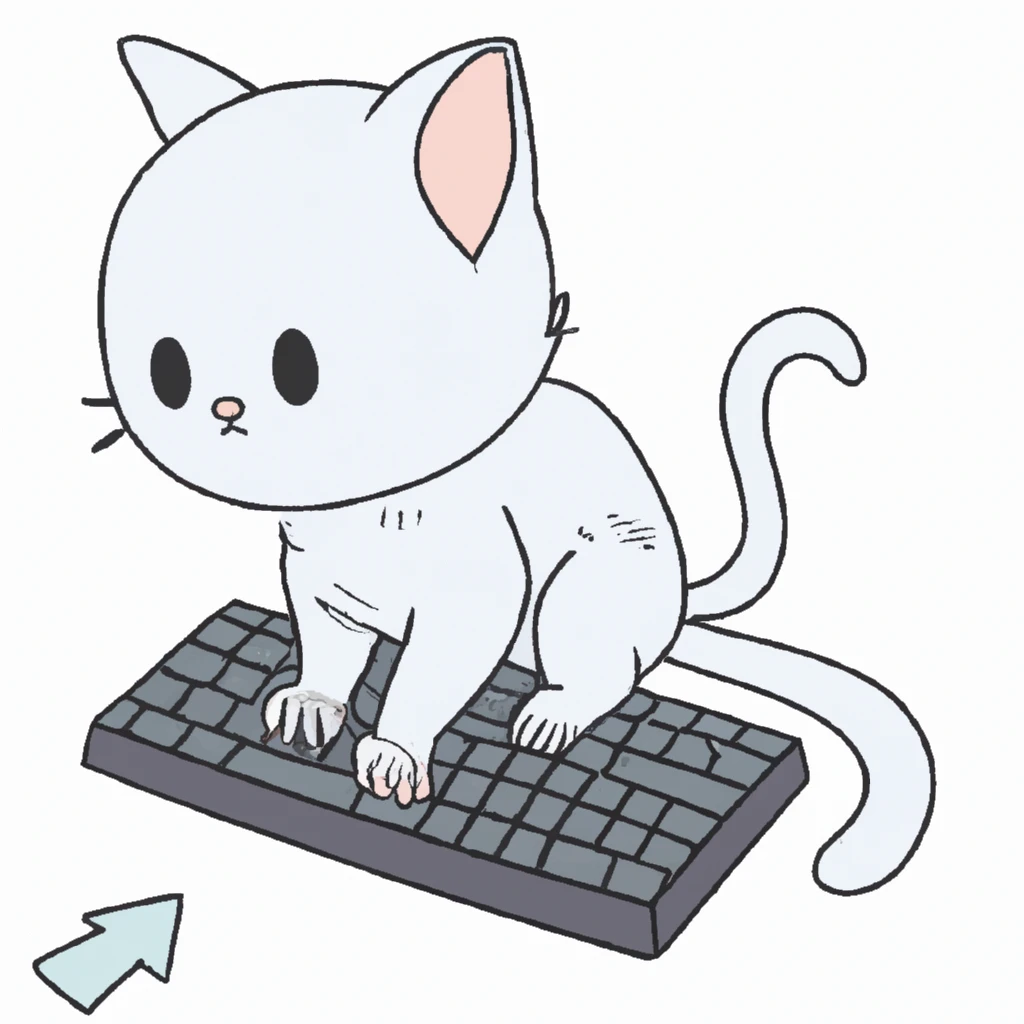 an animated cat pressing on the keyboard