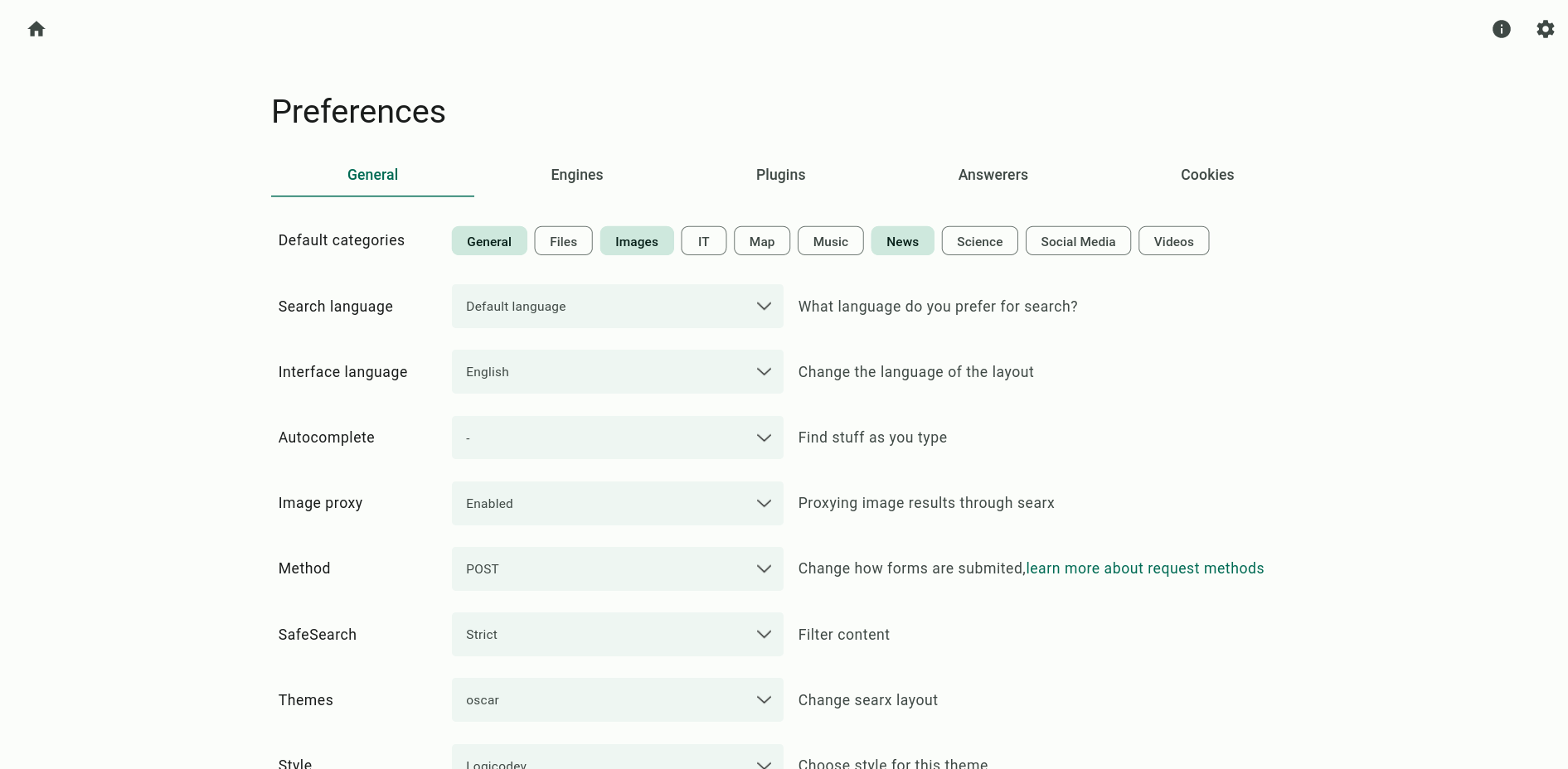 preview of preferences page