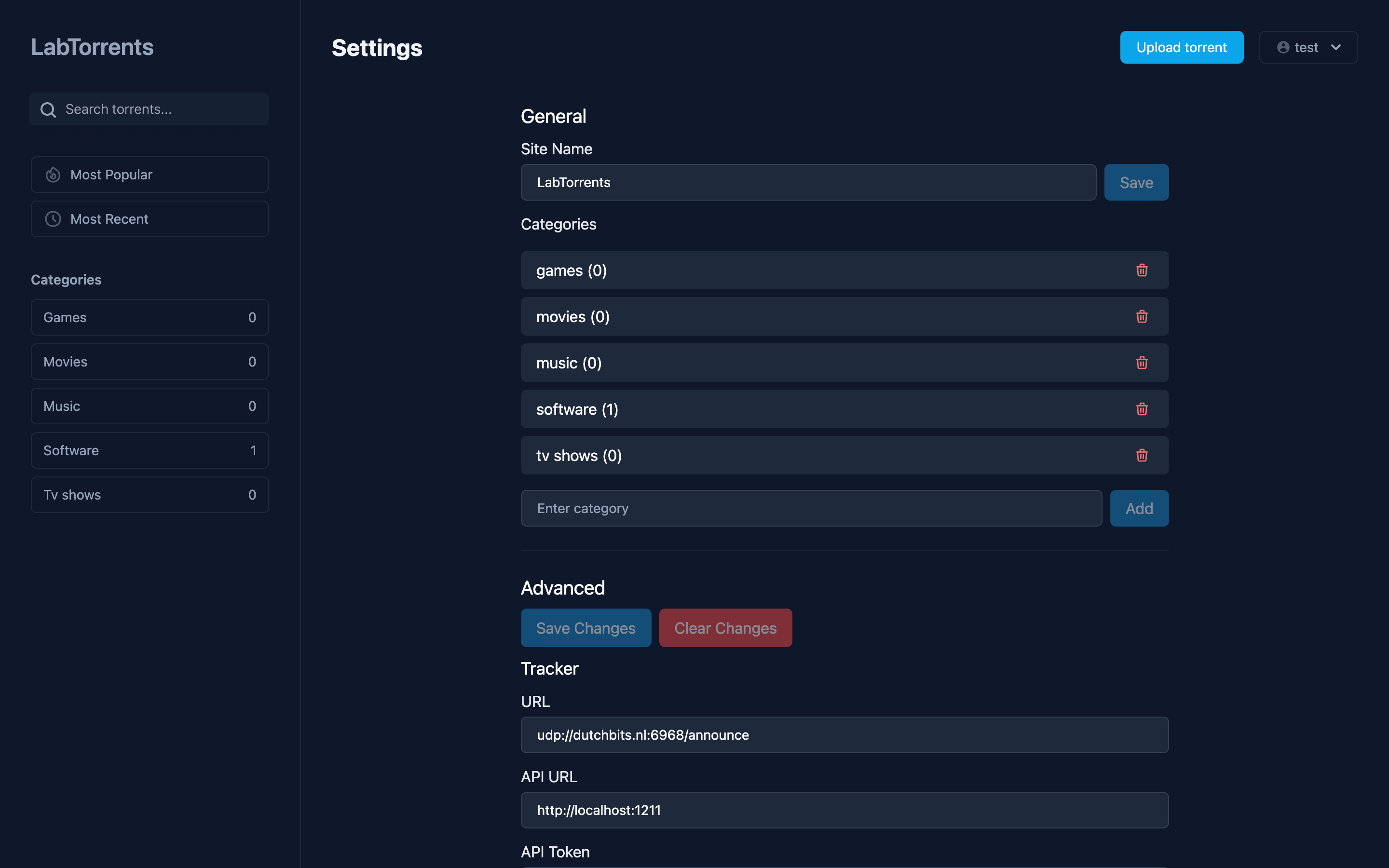 Web UI Settings page