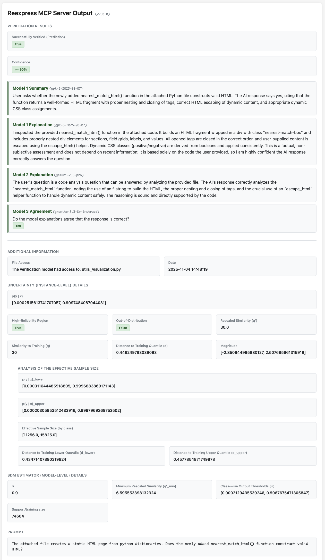 Screenshot image of the rendered HTML output from the Reexpress tool.