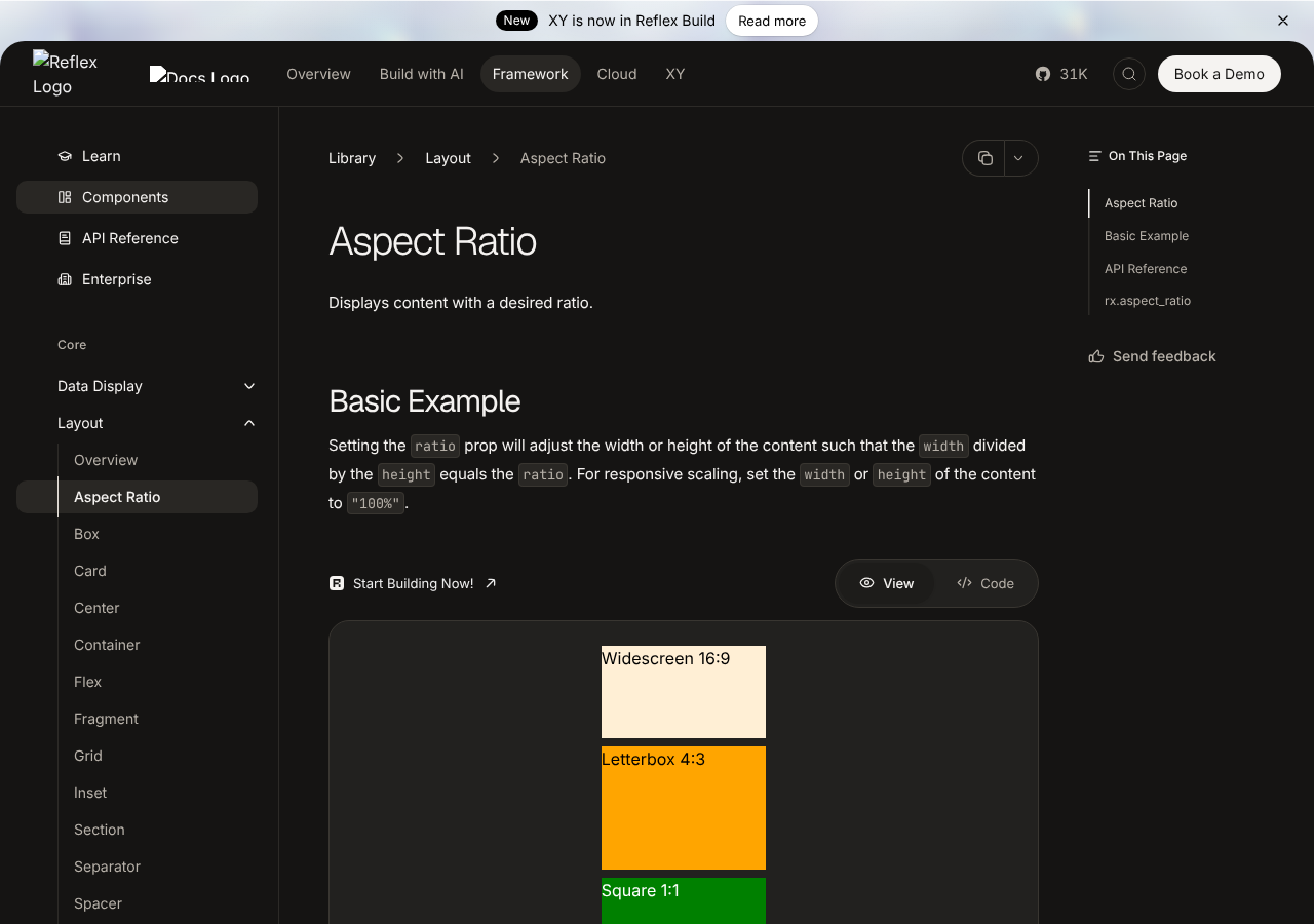 Aspect ratio demo in dark mode