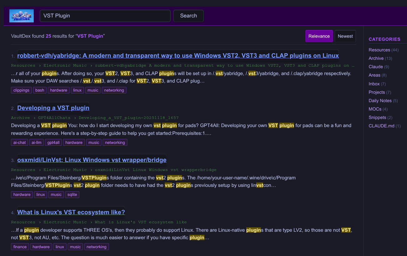 VaultDex search results