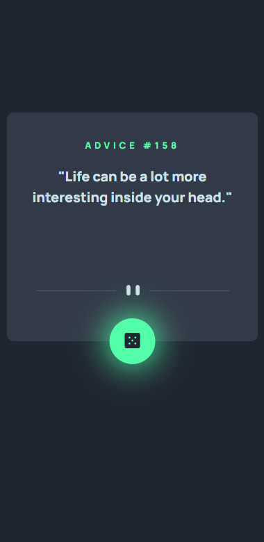 an image from the application's mobile screen with the text: advice number 158 - life can be a lot more interesting inside your head