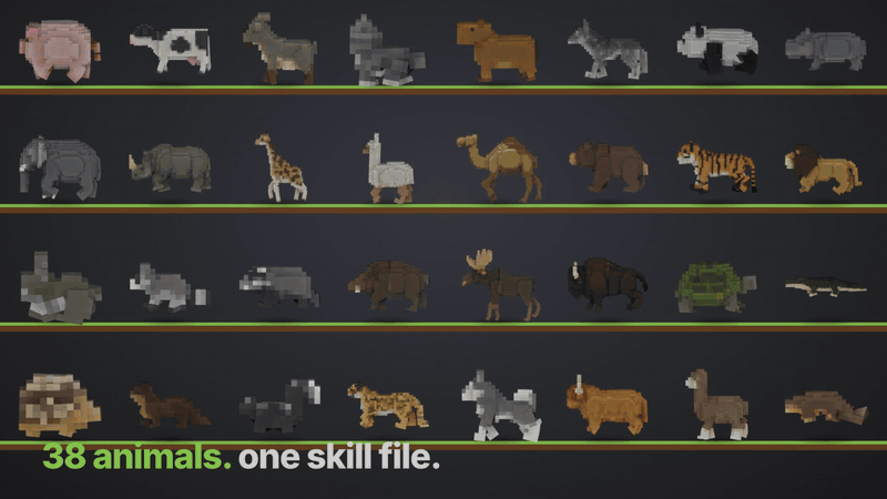 38 voxel animals walking