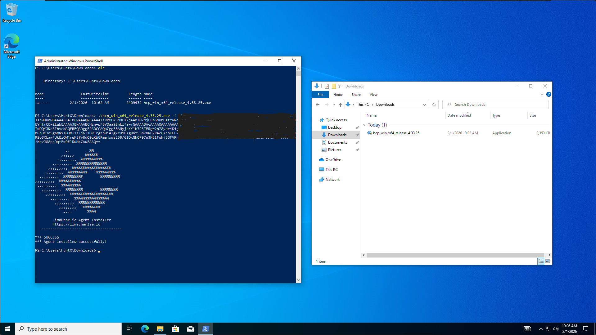 在 Windows 10 上安装 LimaCharlie agent
