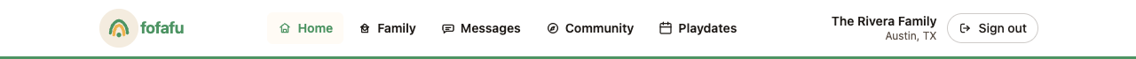 Before: icon+label links, exposed name/city-state/sign-out button