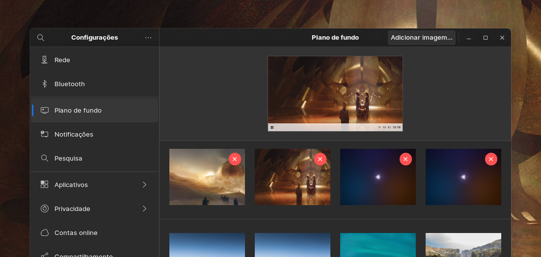 Configurando e alterando o plano de fundo