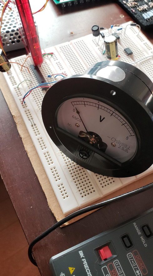 Gauge sitting on a breadboard