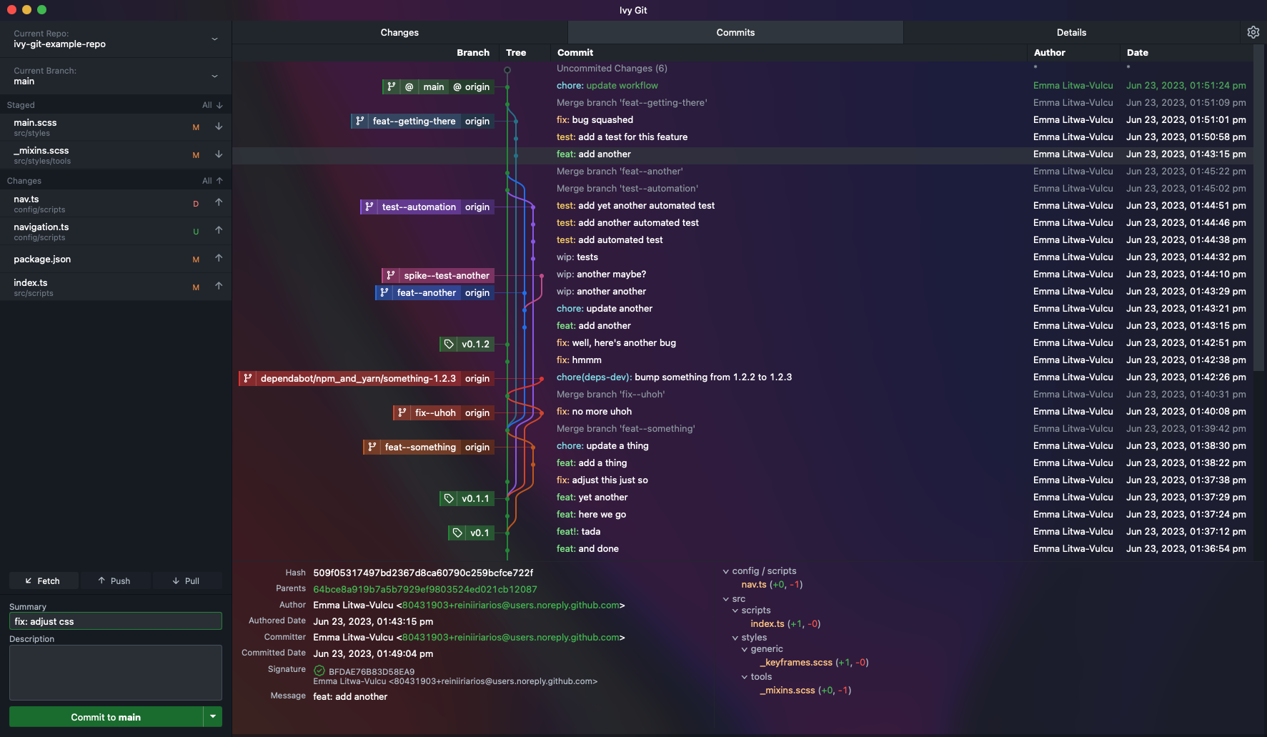 Screenshot of Commit List on macoS