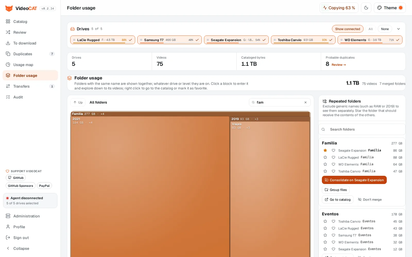 Folder usage map filtered by an instant search