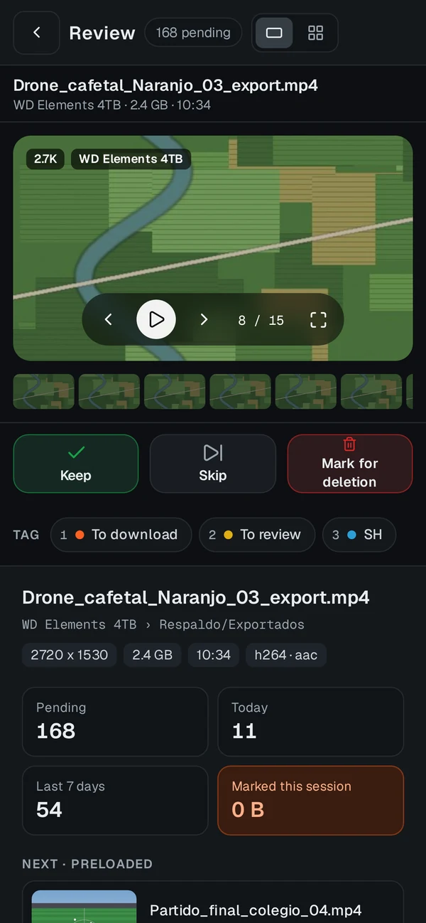 Review on a phone with the pinned file name
