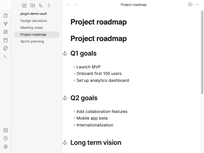 Heading gutter with anchor icons