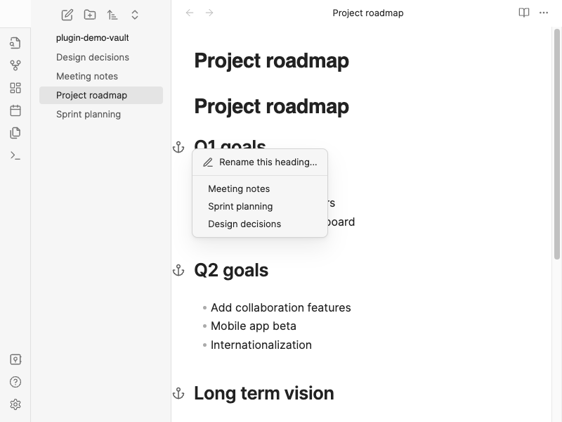 Context menu with backlink sources
