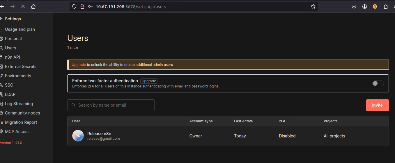 User management screen