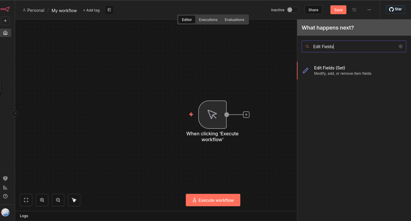 Adding the Edit Fields (Set) node