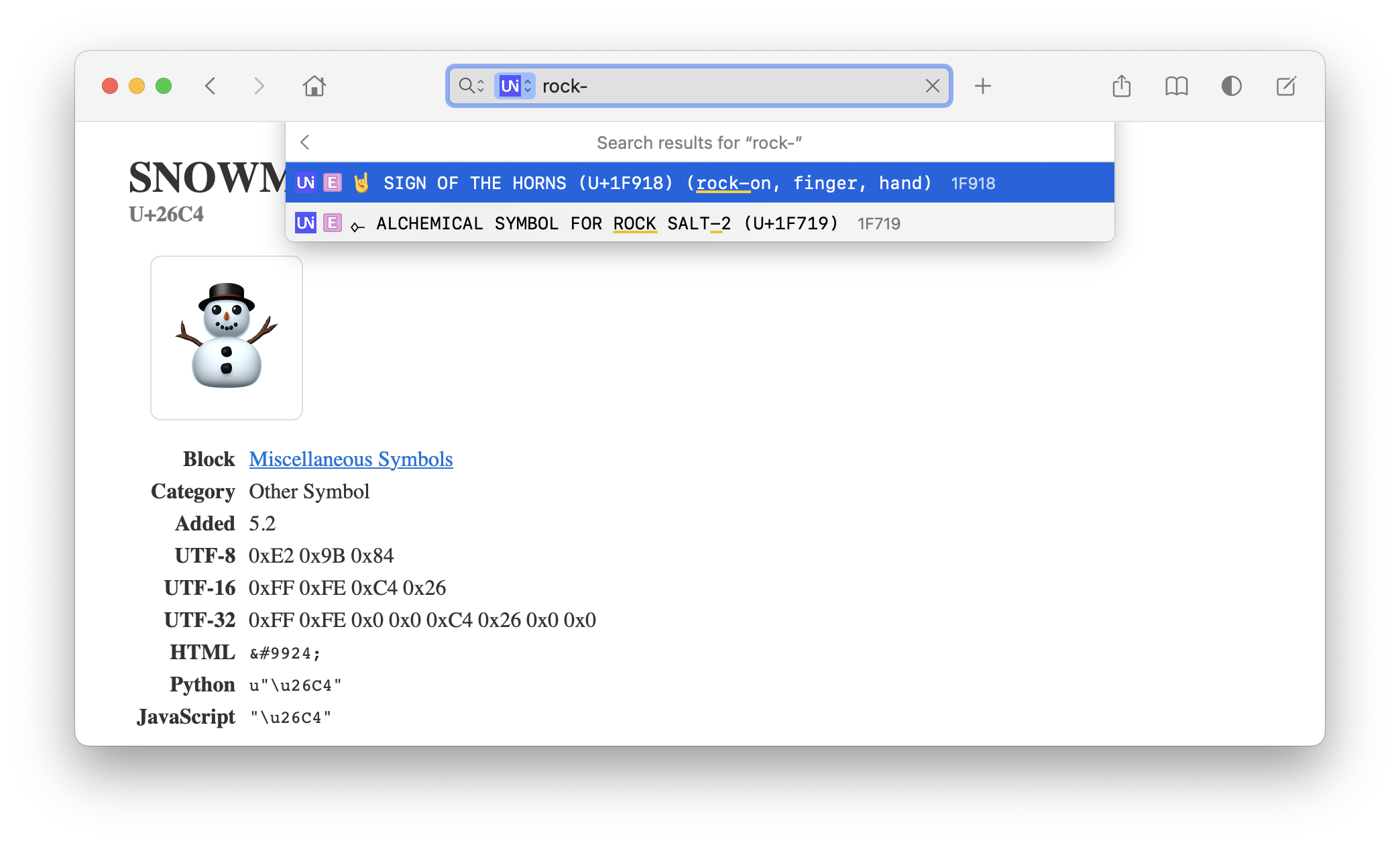 Unicode Characters Docset in Dash