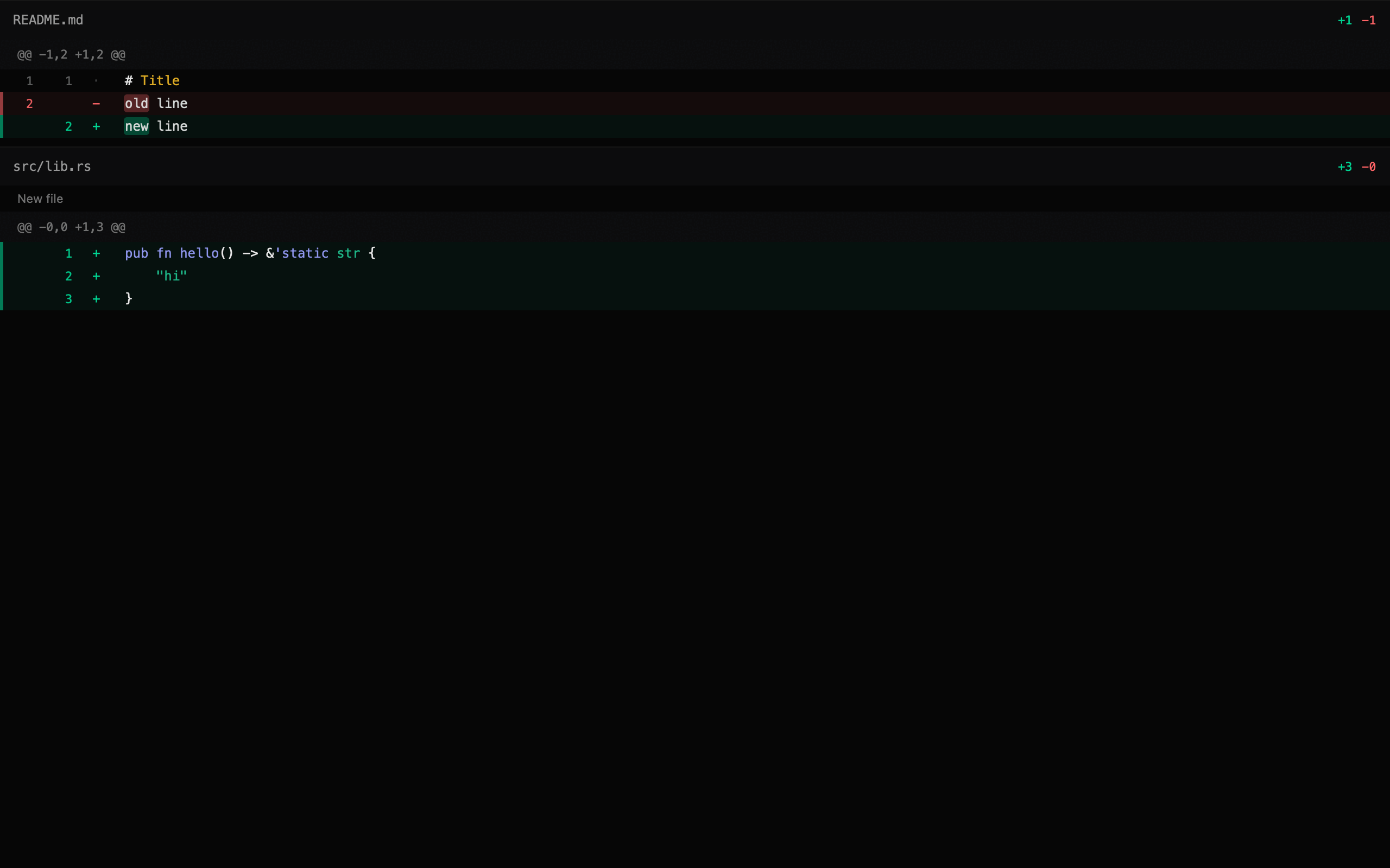 A unified diff with word-level highlights