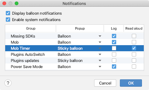 notification settings