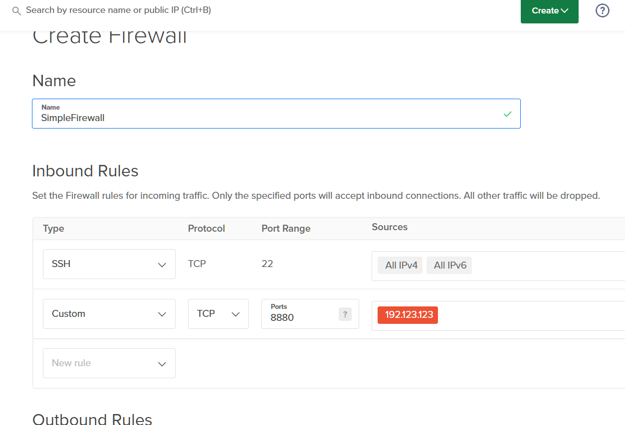 DigitalOcean Firewall Settings