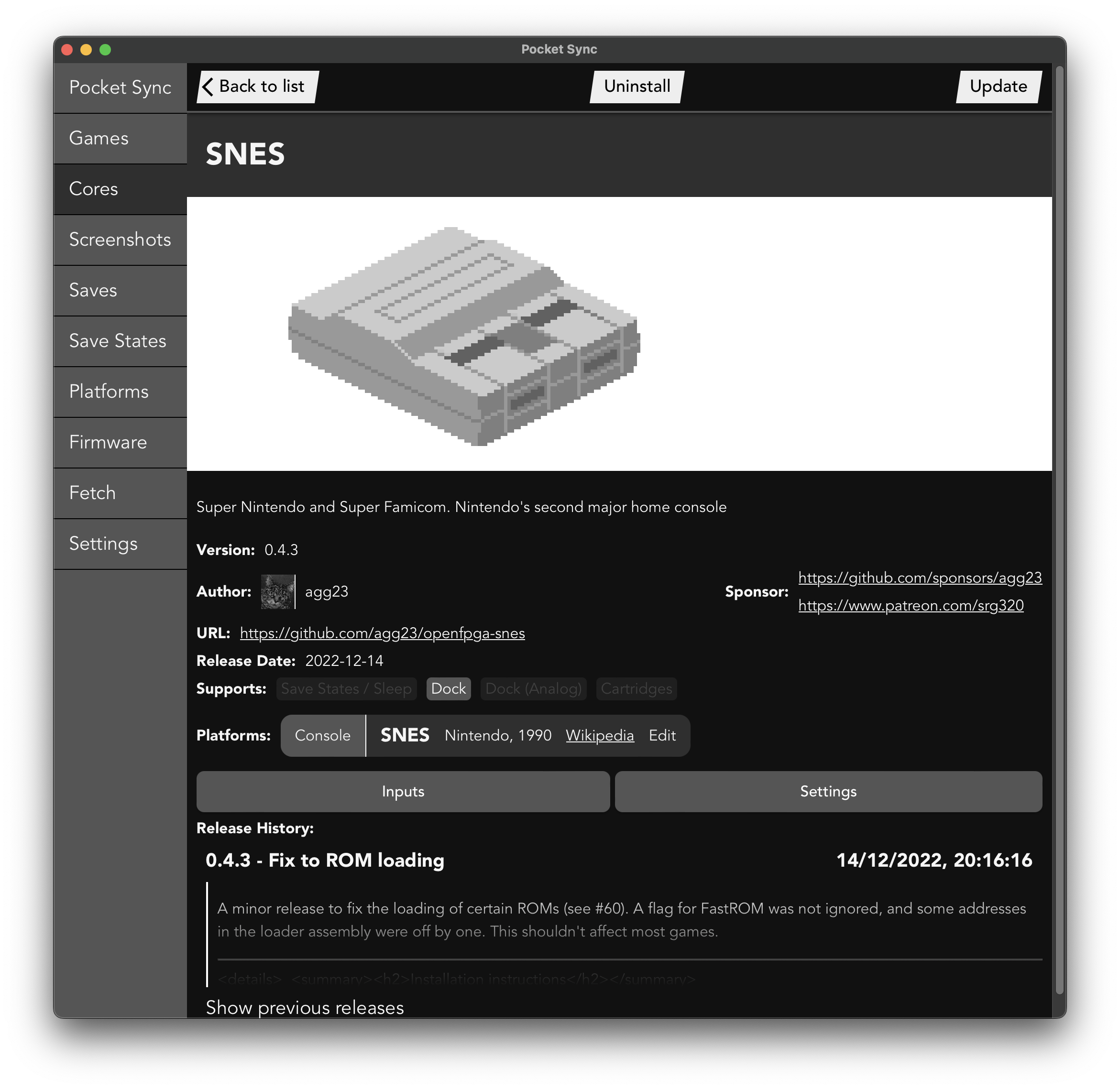 SNES core details