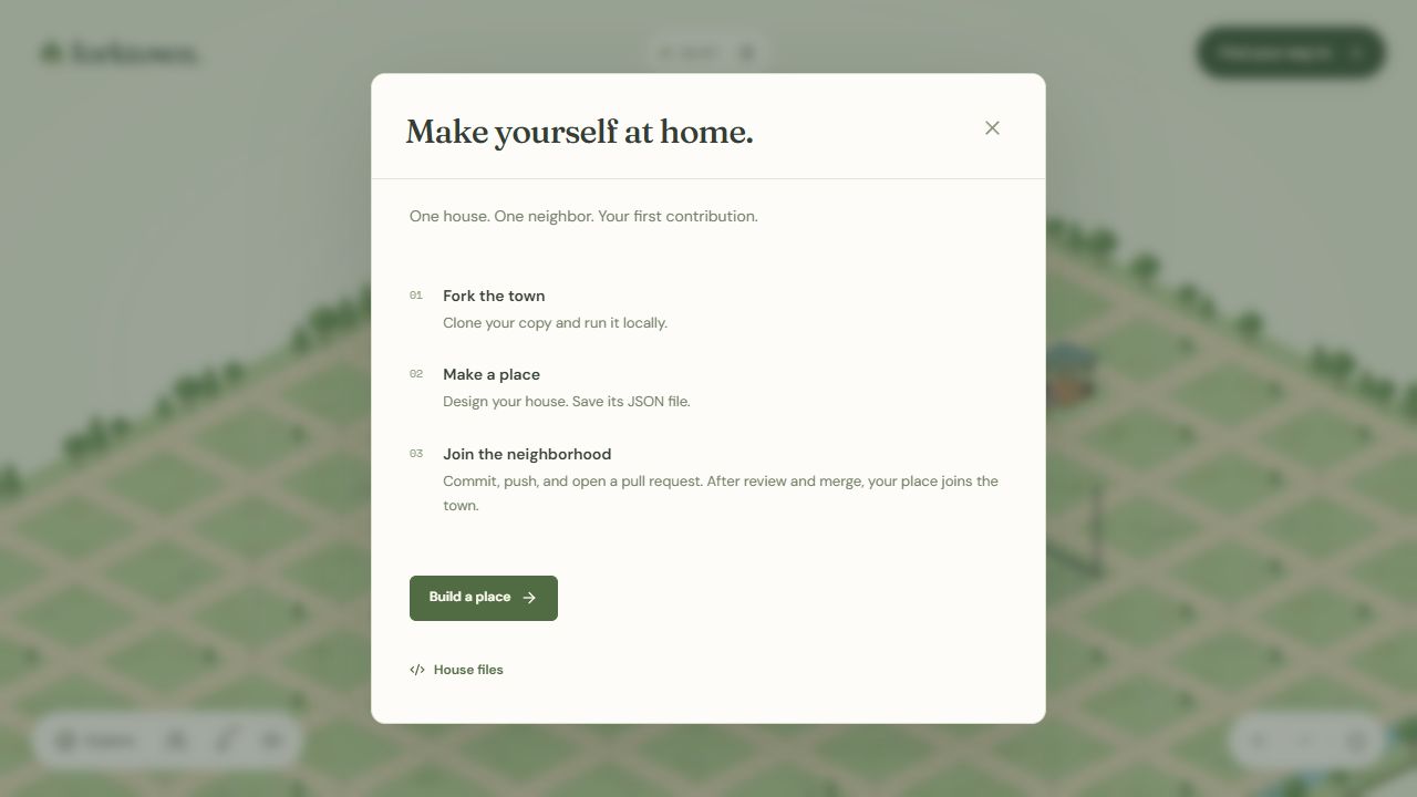 Localhost: the same welcome dialog now offers Build a place.