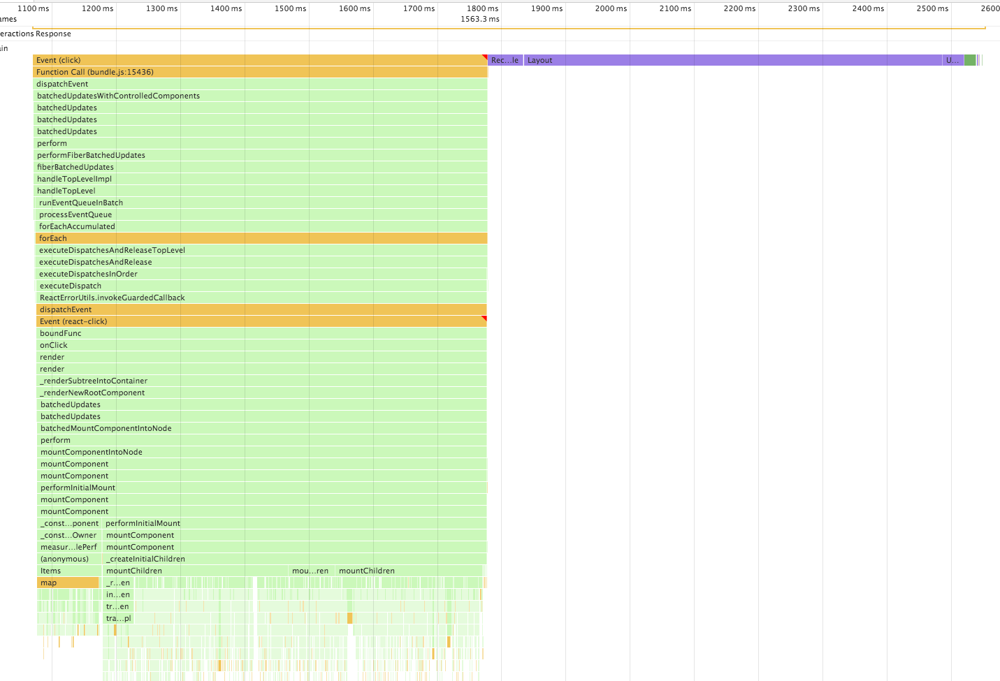 ReactDOMFiber function call stack with 10000 items