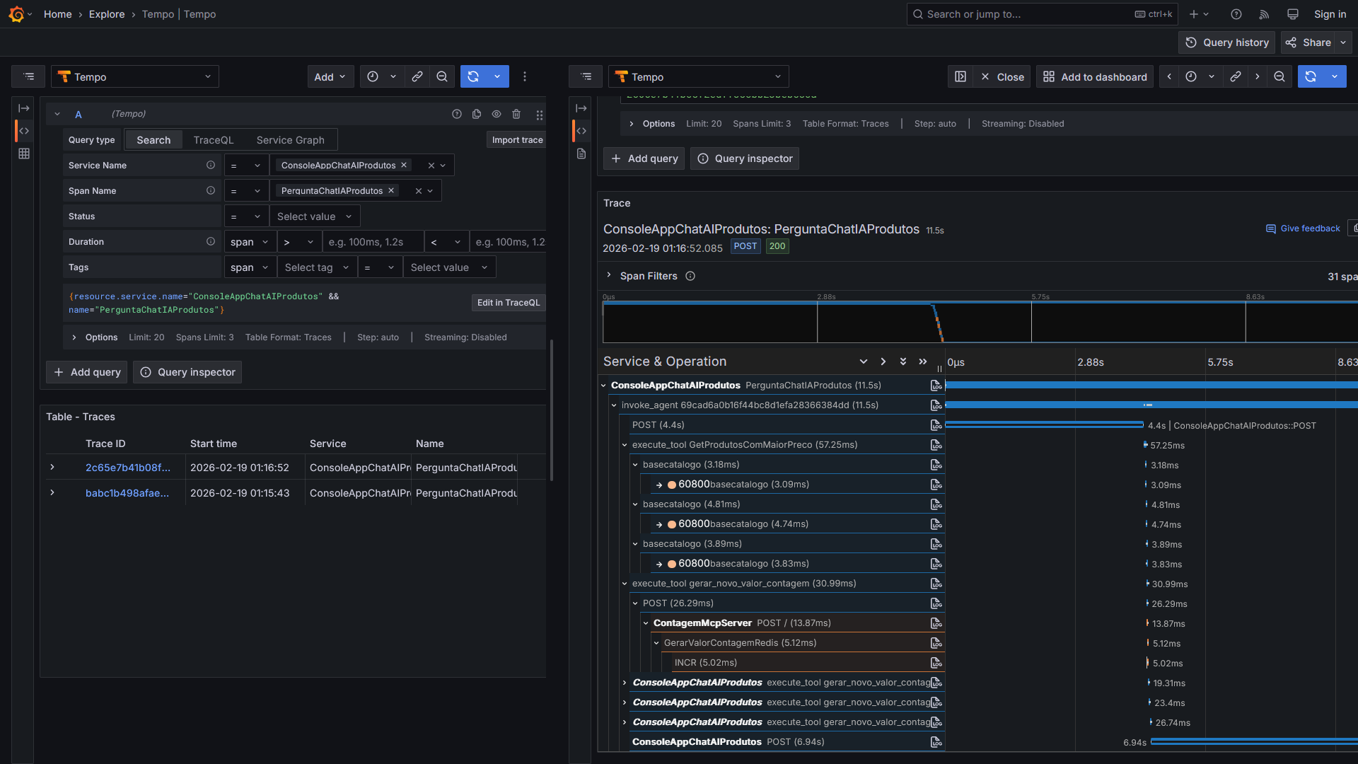 Trace no Grafana Tempo