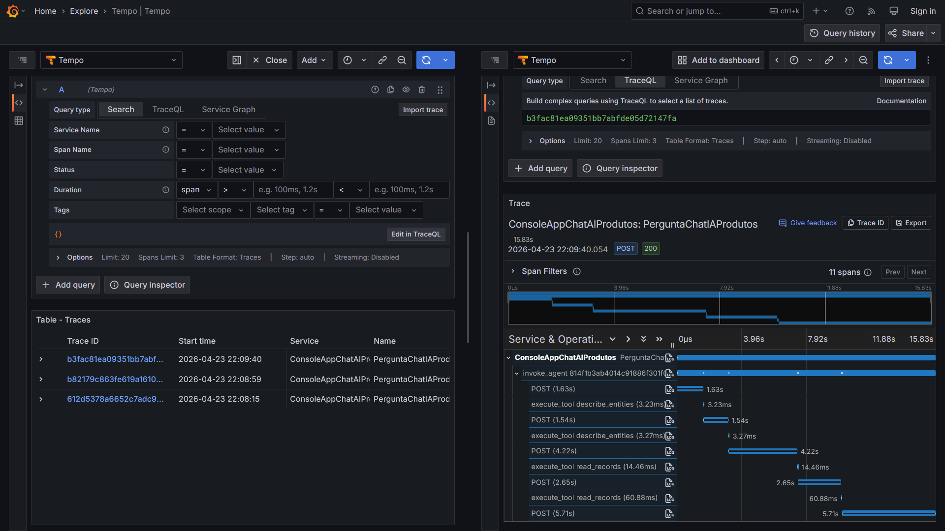 Trace no Grafana Tempo