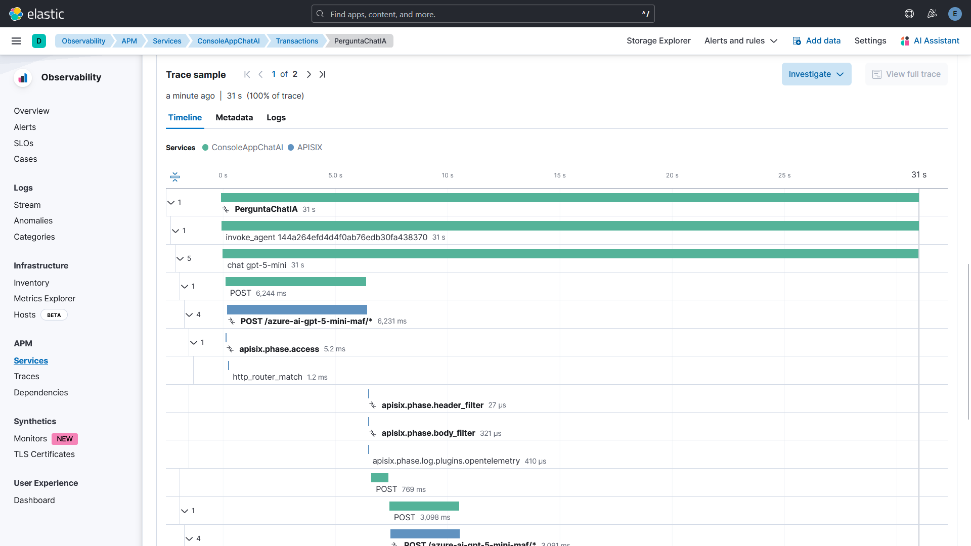 Trace no Kibana