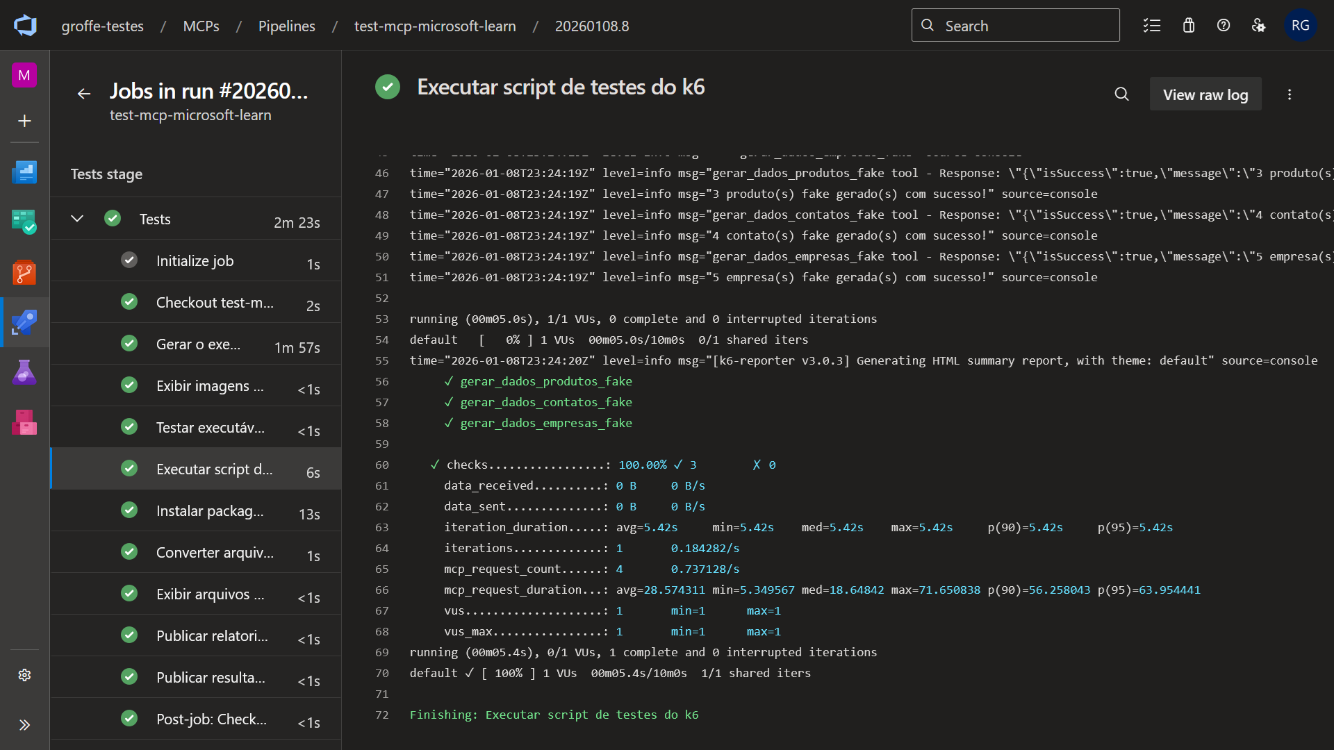 Execução do pipeline