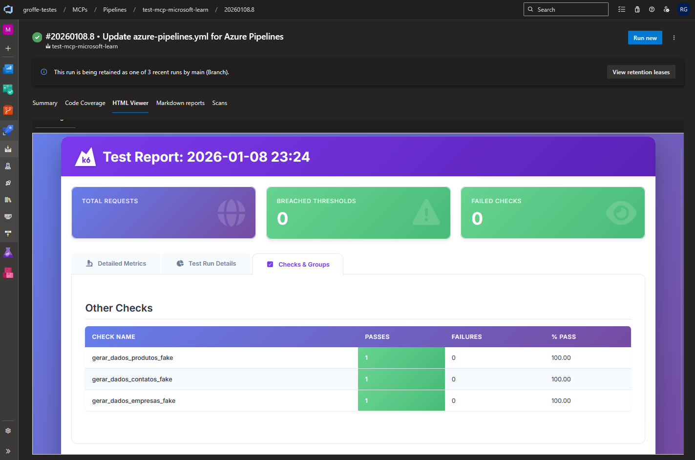 Relatório HTML do k6 - parte 3
