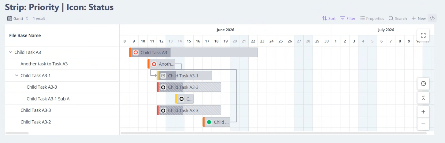Weekend day columns shaded in the Gantt timeline at the day scale