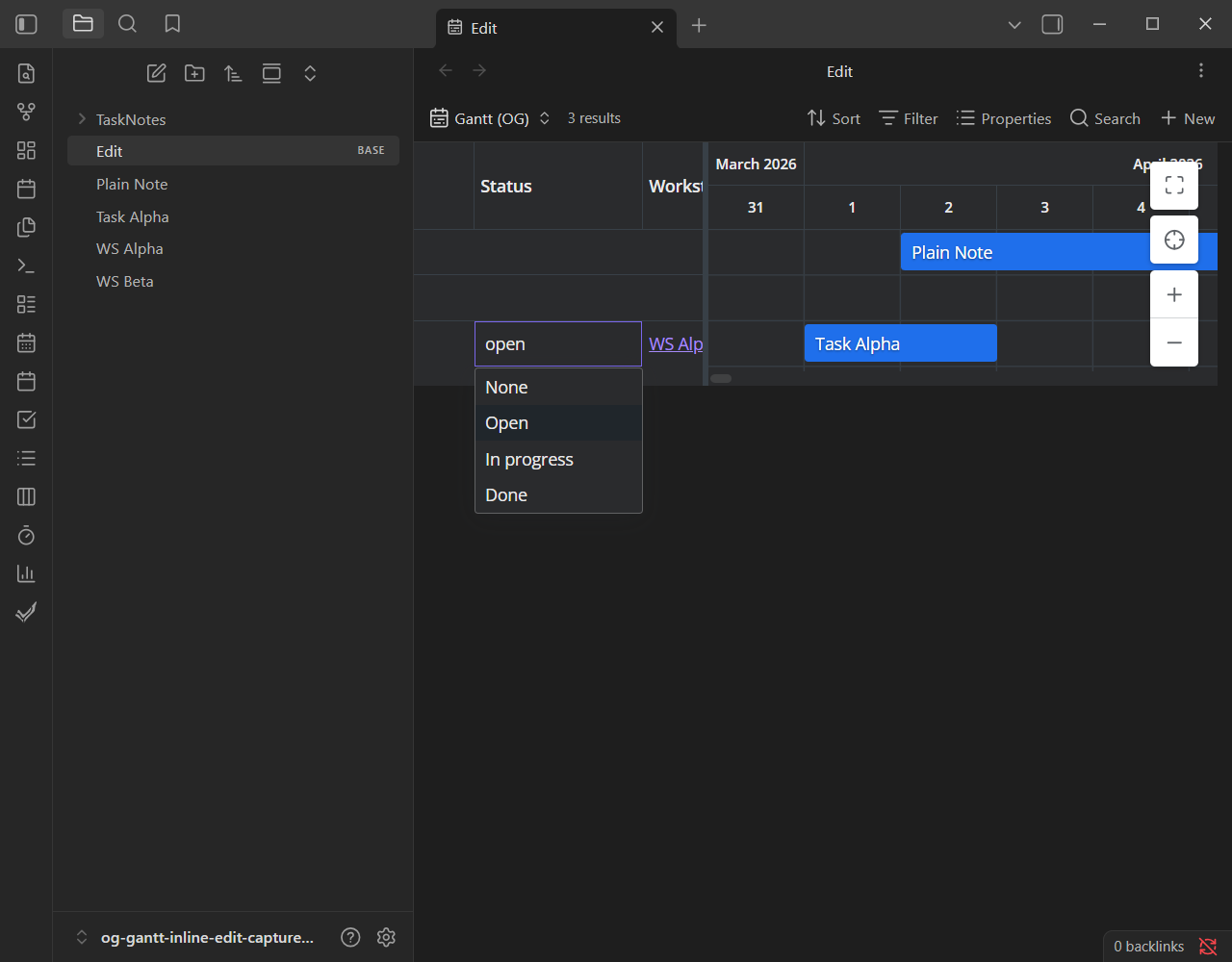 A status picker in a grid cell
