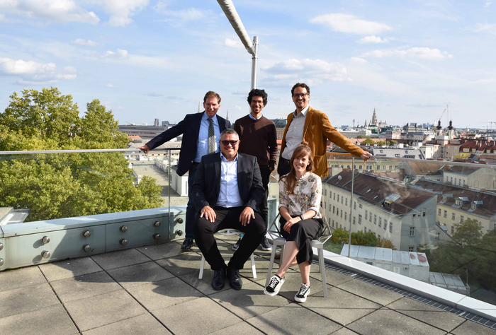 Giulio Superti-Furga (Scientific Director, CeMM), André Rendeiro (Principal Investigator, CeMM), Elia Stupka (Managing Director, Angelini Ventures), Paolo Di Giorgio (CEO, Angelini Ventures), Laura de Rooij (Principal Investigator, CeMM).