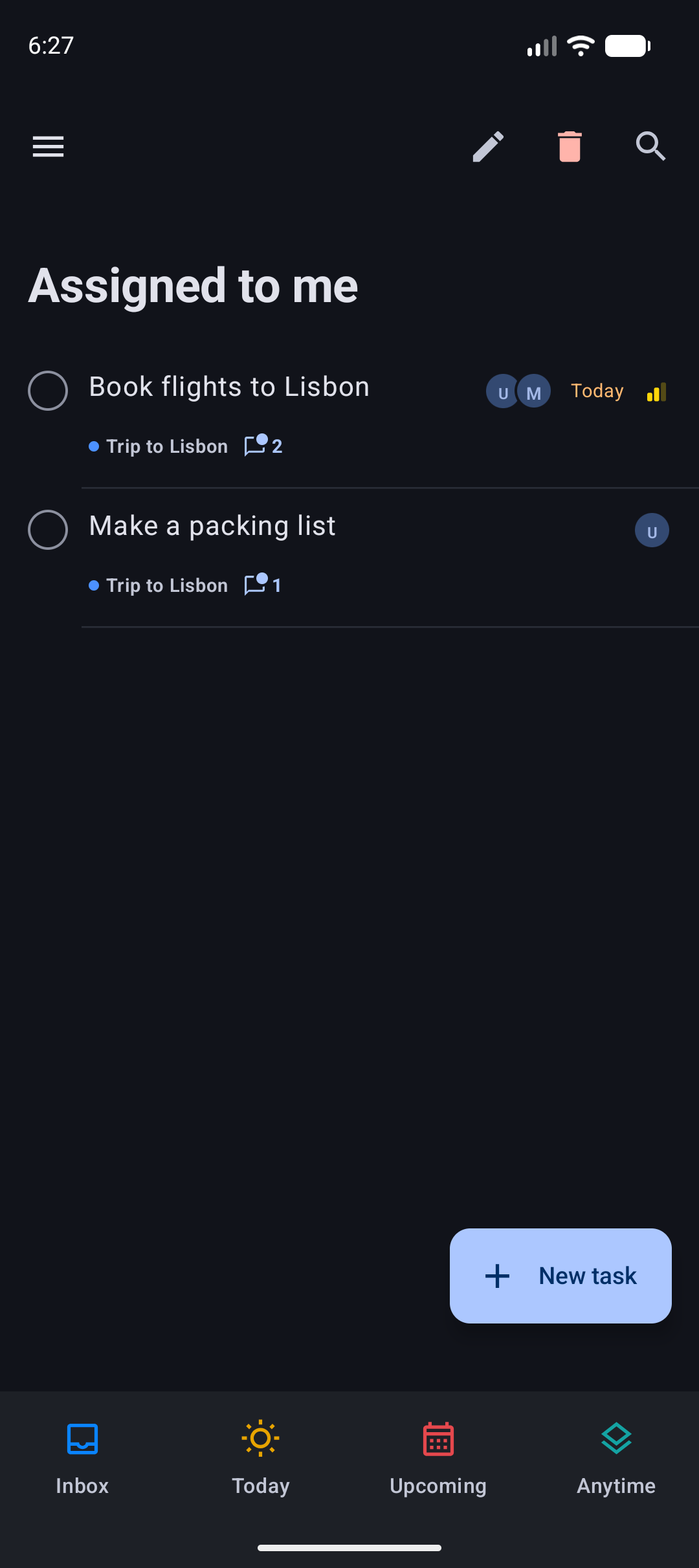 The Assigned to me list in the dark theme