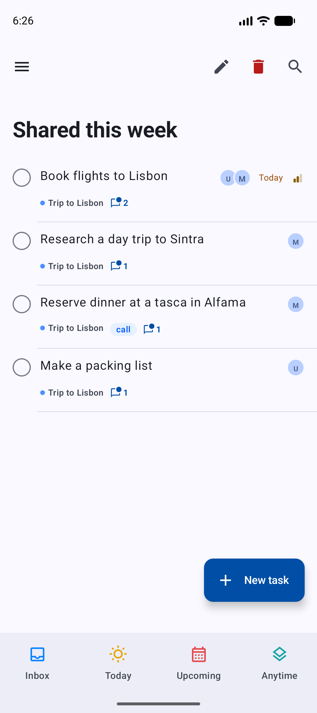 A custom list Shared this week with the open tasks of the shared project