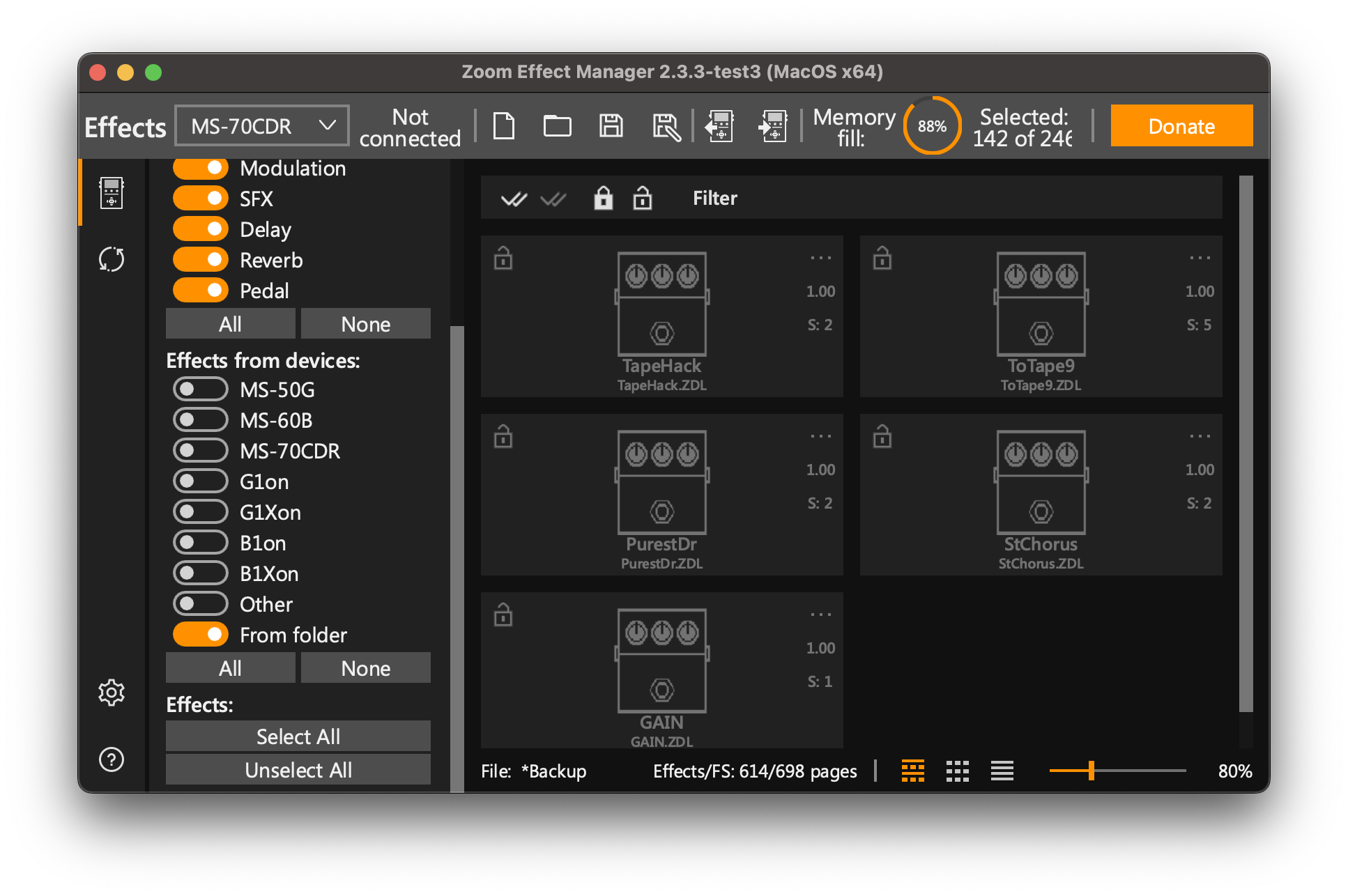 Zoom Effect Manager source toggles for Effects from devices and From Folder
