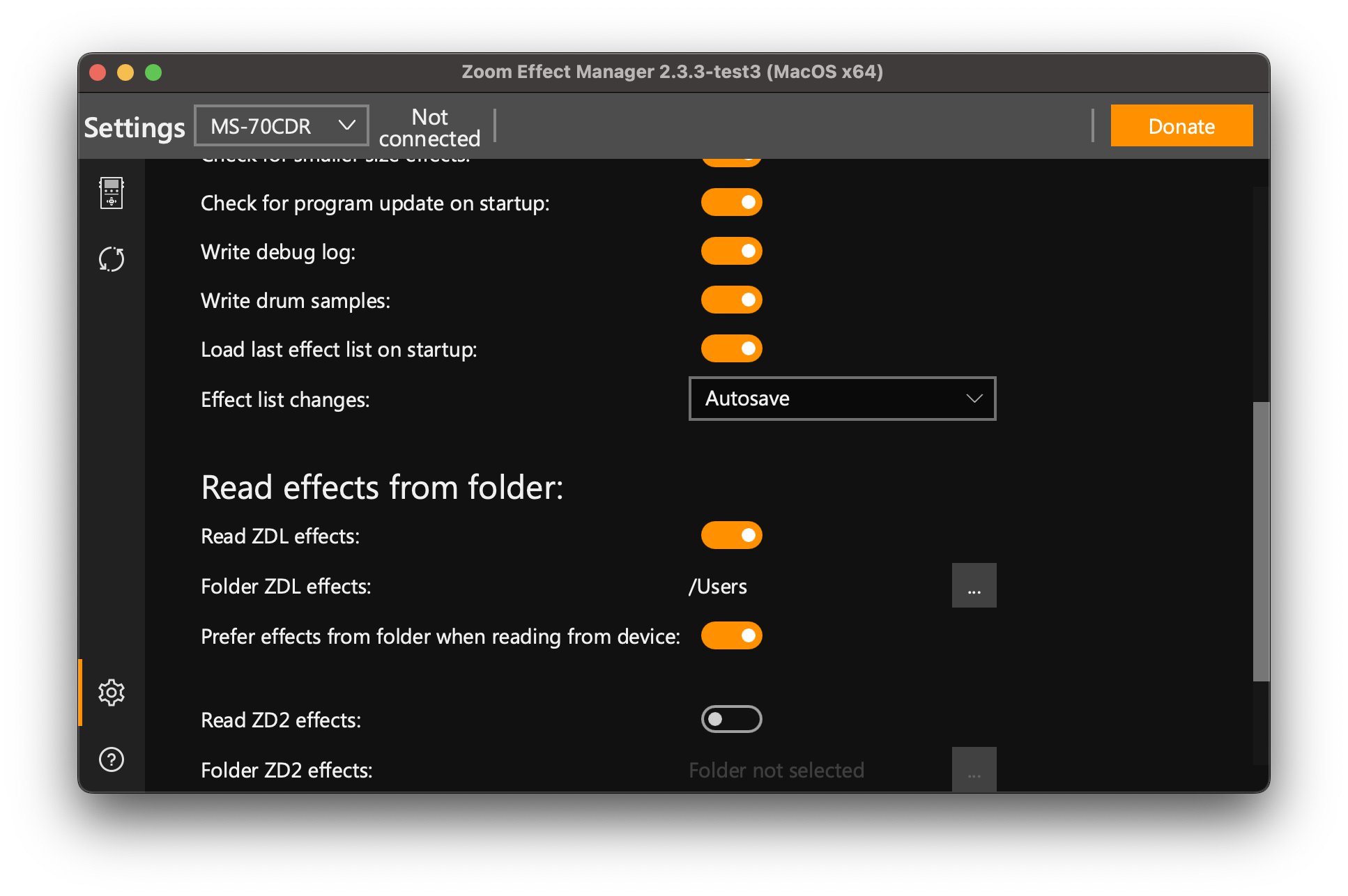 Zoom Effect Manager setting for reading effects from a folder